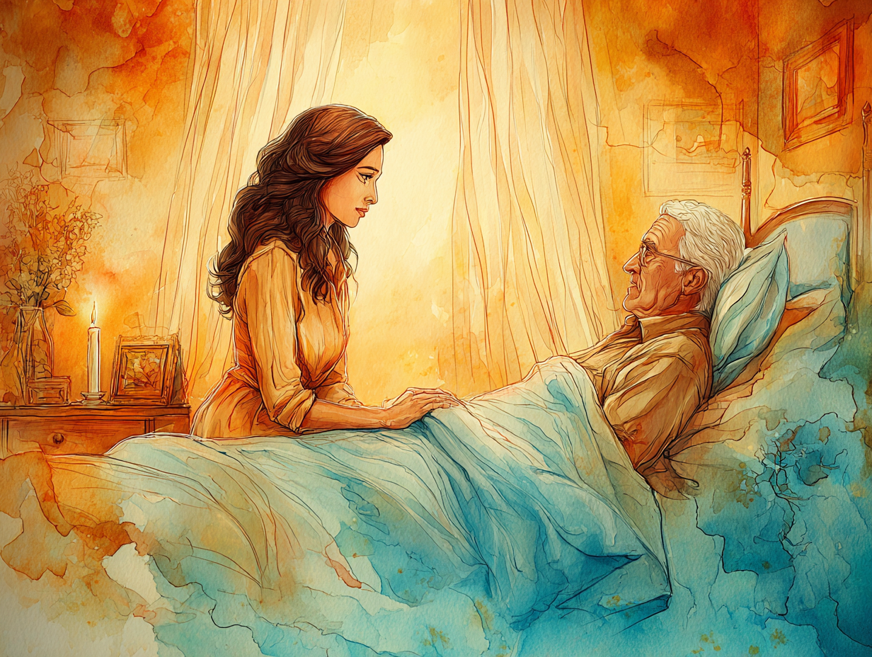 Gentle Thunder sitting with an elderly patient as an afterlife doula in Sedona