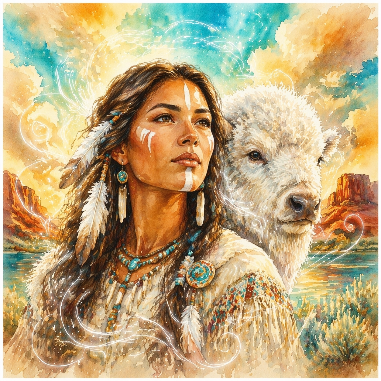 White Buffalo Calf Woman — watercolor