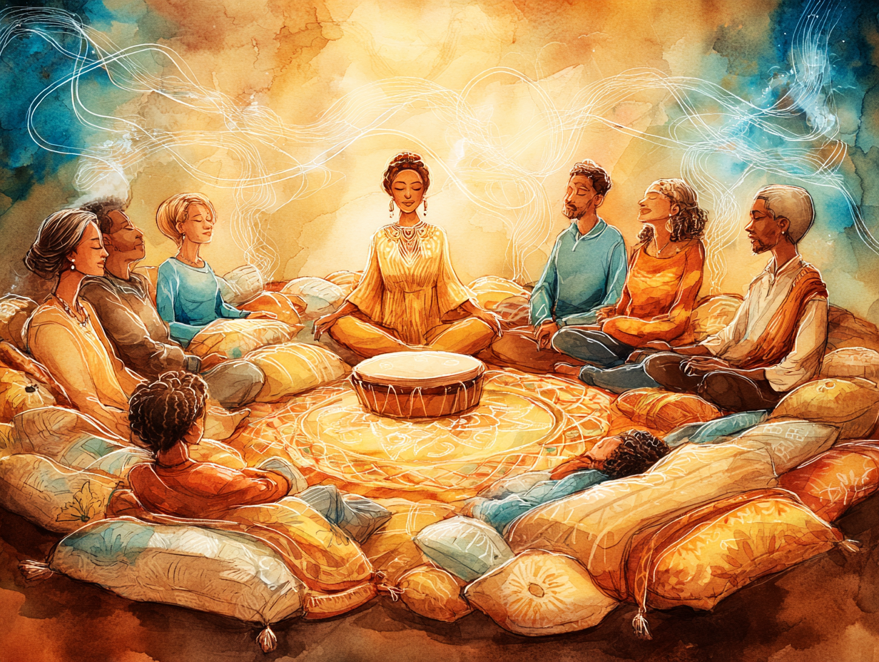 Group sound healing session in Sedona, AZ