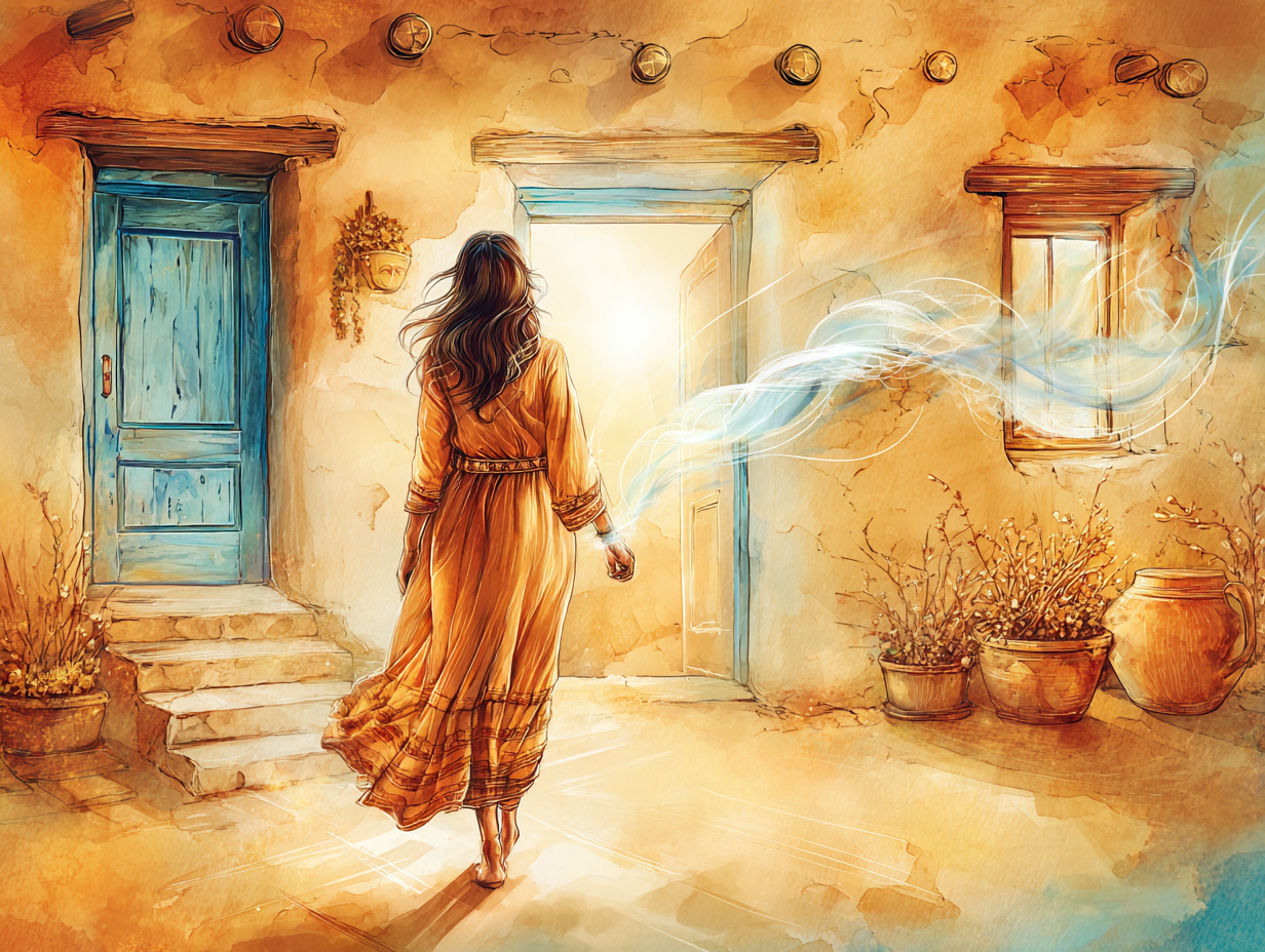 Gentle Thunder entering a home to perform an energy clearing in Sedona, AZ