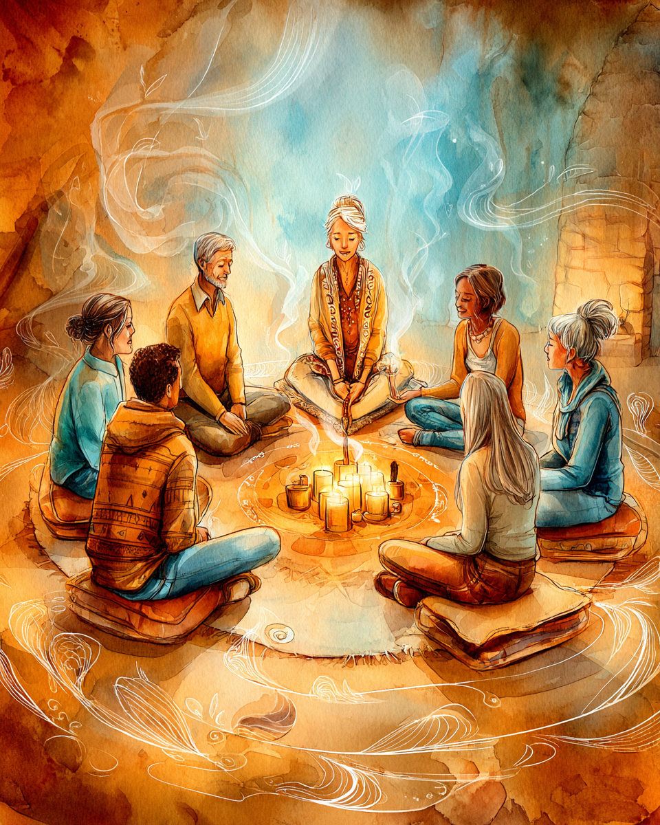 Ceremony circle during hapé and cacao session