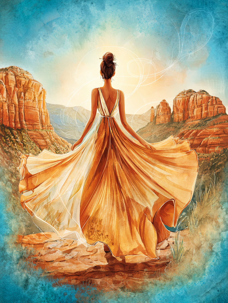 A woman standing alone at the edge of a red rock mesa in Sedona